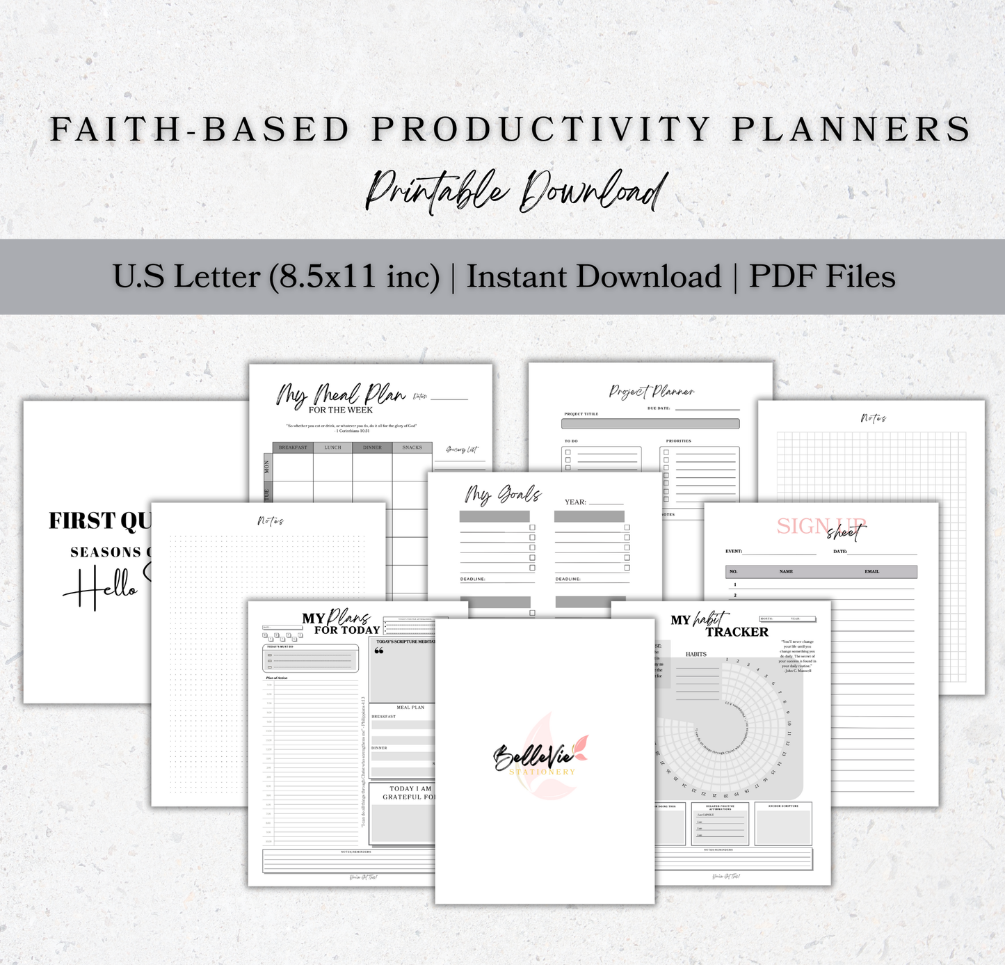 Ultimate Faith-Based Productivity Digital Download Bundle (60+ templates) | Printable PDF Planning Templates
