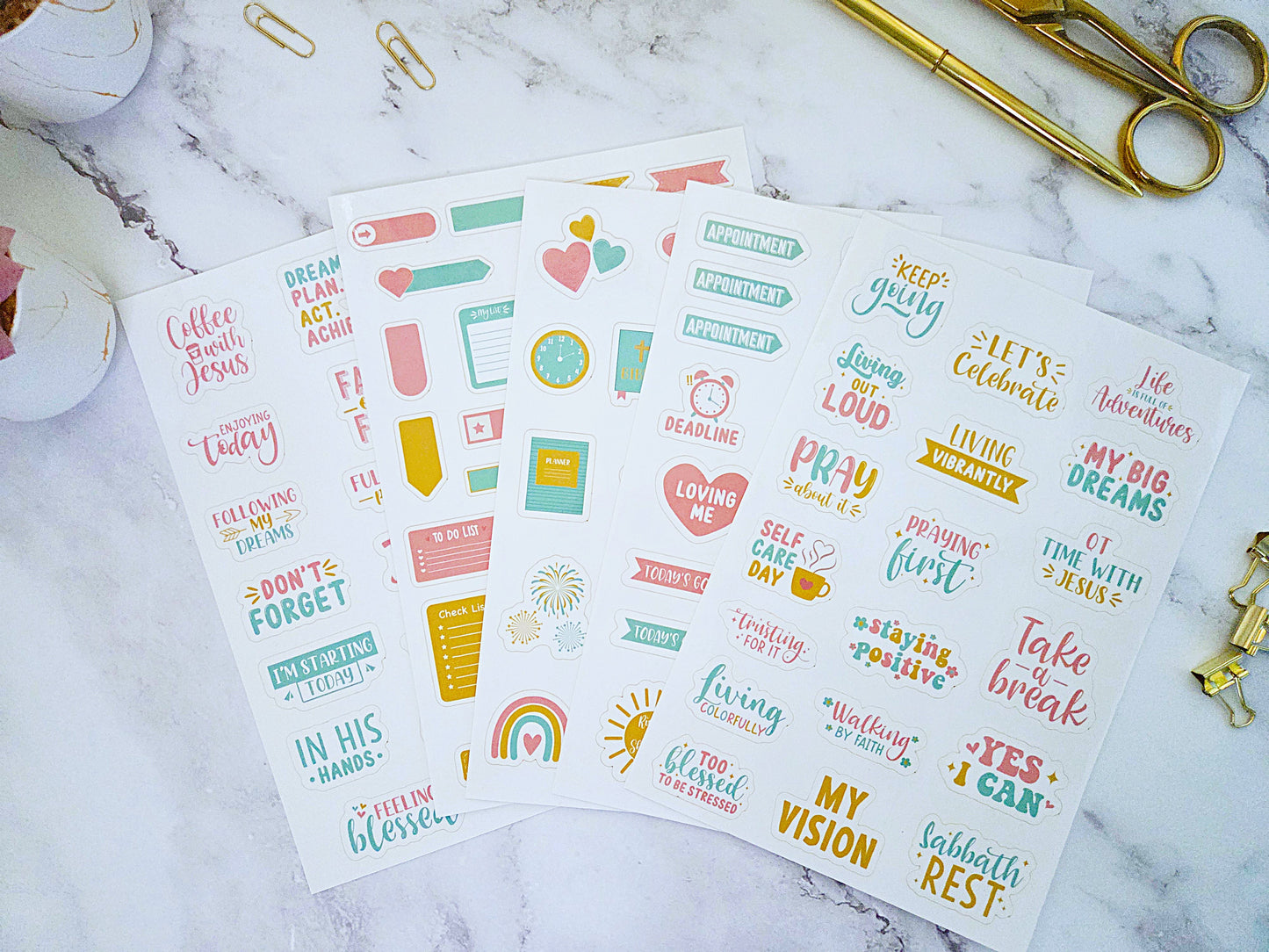 Decorative Faith-Inspired Sticker Sheets | Value Pack Sets