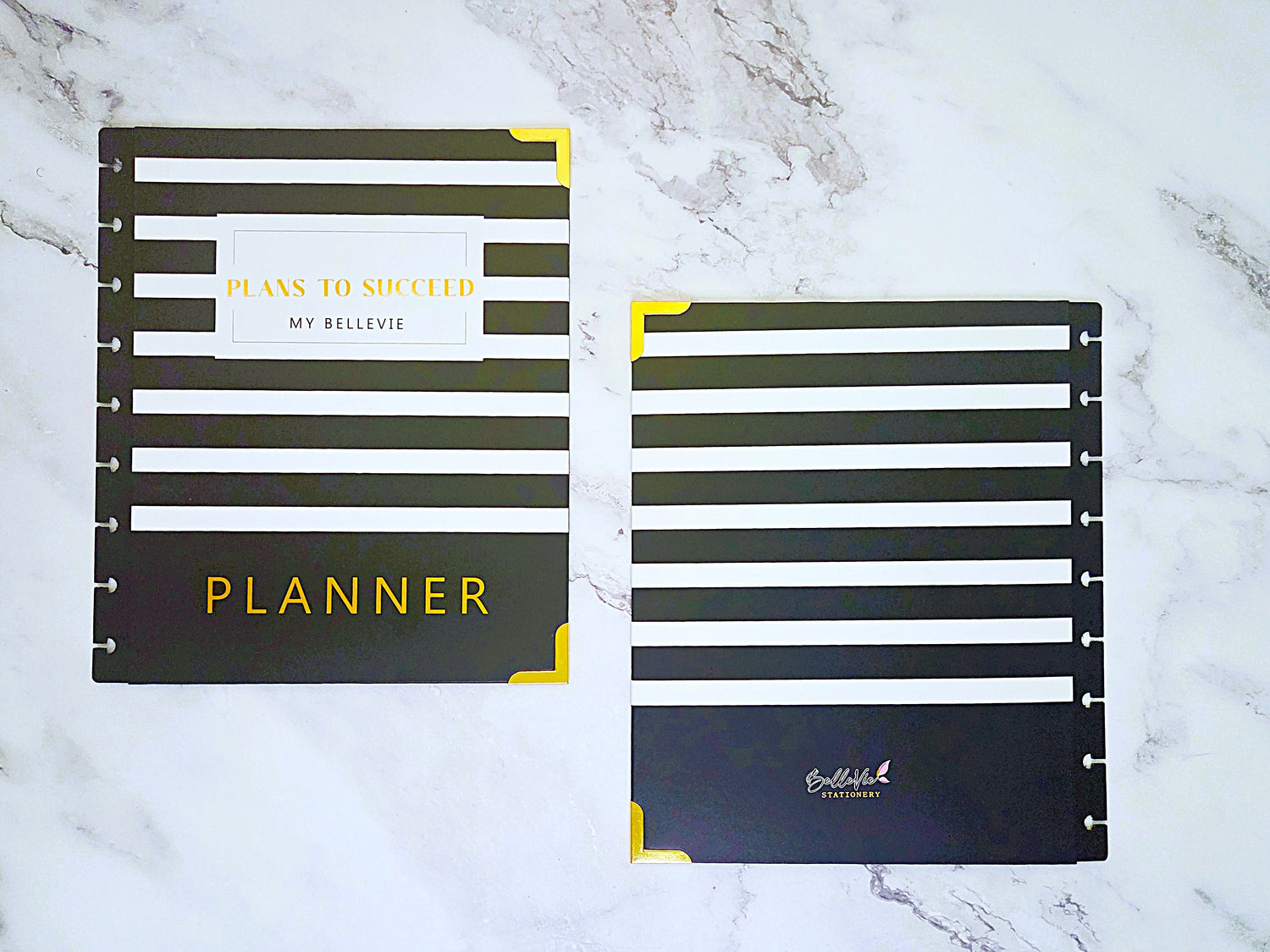 Elegant Discbound Planner Cover with Black Glossy Plastic Discs